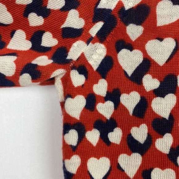 J.Crew S Tippi Printed Hearts Sweater Merino Wool Red Navy Ivory - Picture 6 of 12